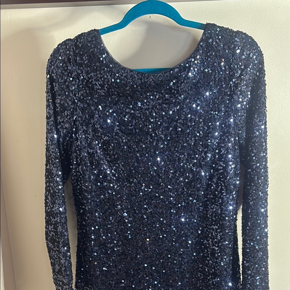 Ralph Lauren Blue Sequin Long Sleeve Dress - Picture 5 of 6